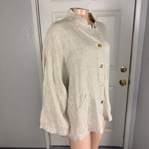 BRYN WALKER Women's Top S Linen Lagenlook Button Long Sleeve USA Boxy Q10 - Picture 4 of 7